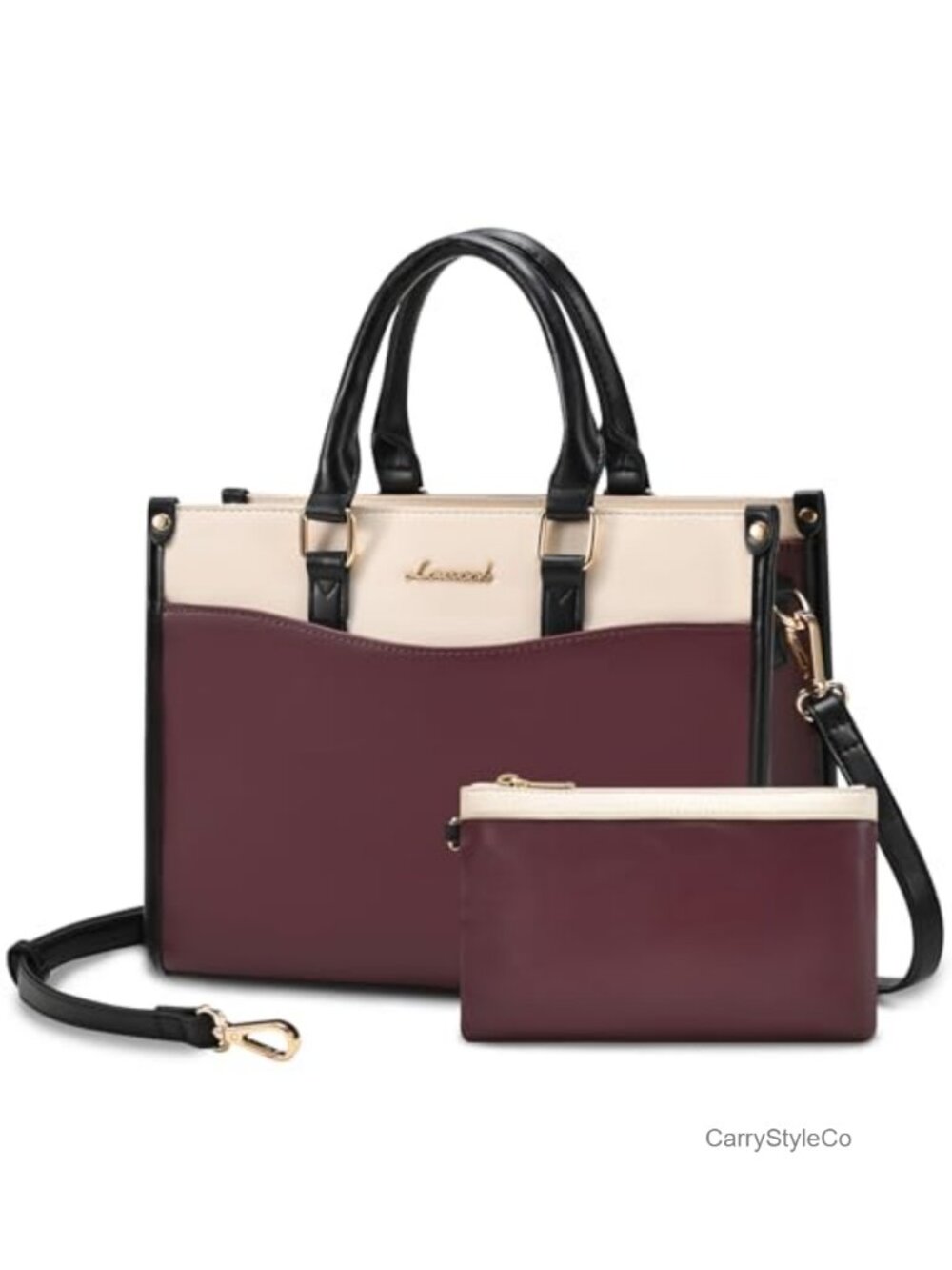 LOVEVOOK Vegan Leather Satchel Tote Bag Top Handle Crossbody Wristlet Set